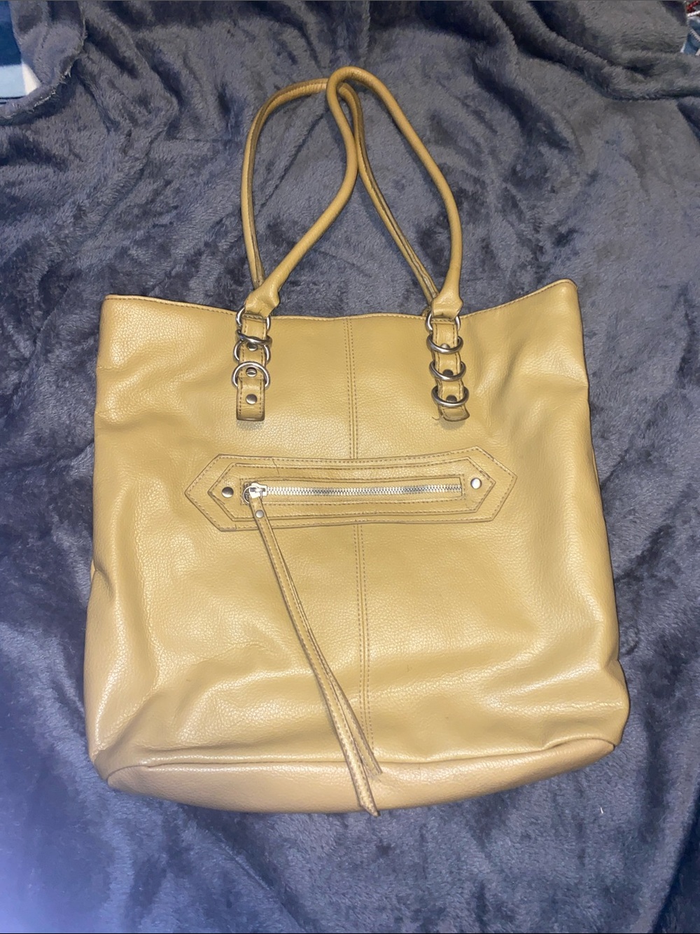 Leather Tote Handbag in Mustard Yellow